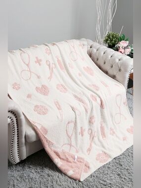 Comfy Luxe Medical Icons Print Cozy Soft Throw Blanket